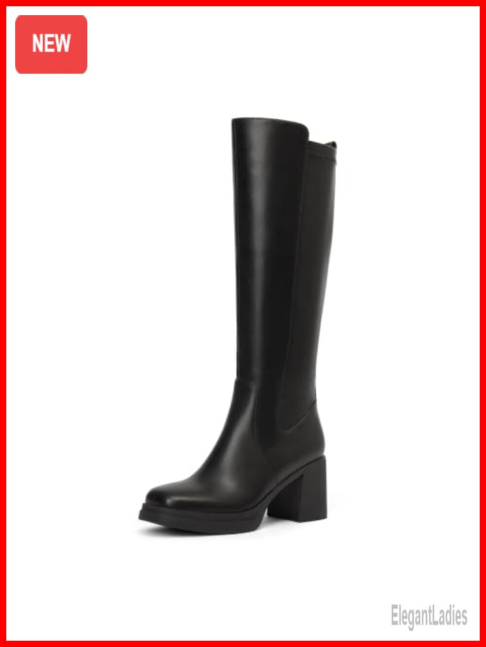Faux Leather Platform Knee High Boots Block Heel Side Zipper